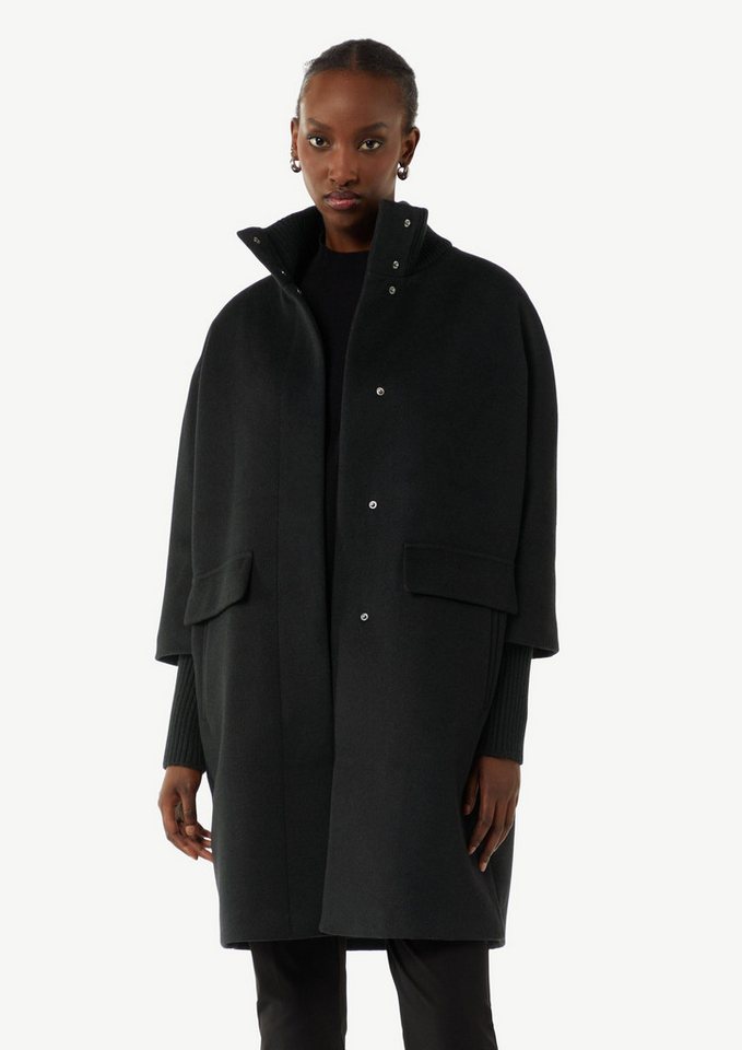 comma Funktionsmantel Outdoor-Mantel Wollmantel mit geripptem Kragen und Ärmeln von comma