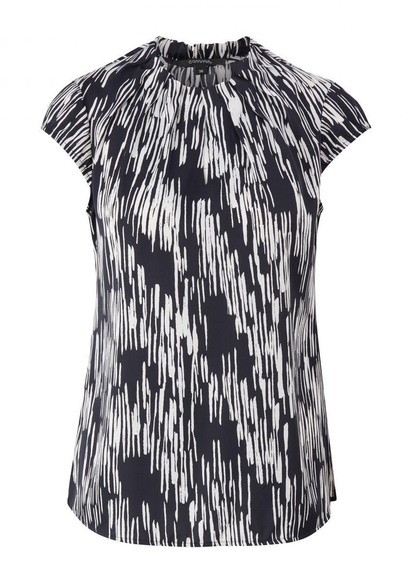 comma - Geraffte Bluse mit All-over-Print blau - Gr. - 44 von comma
