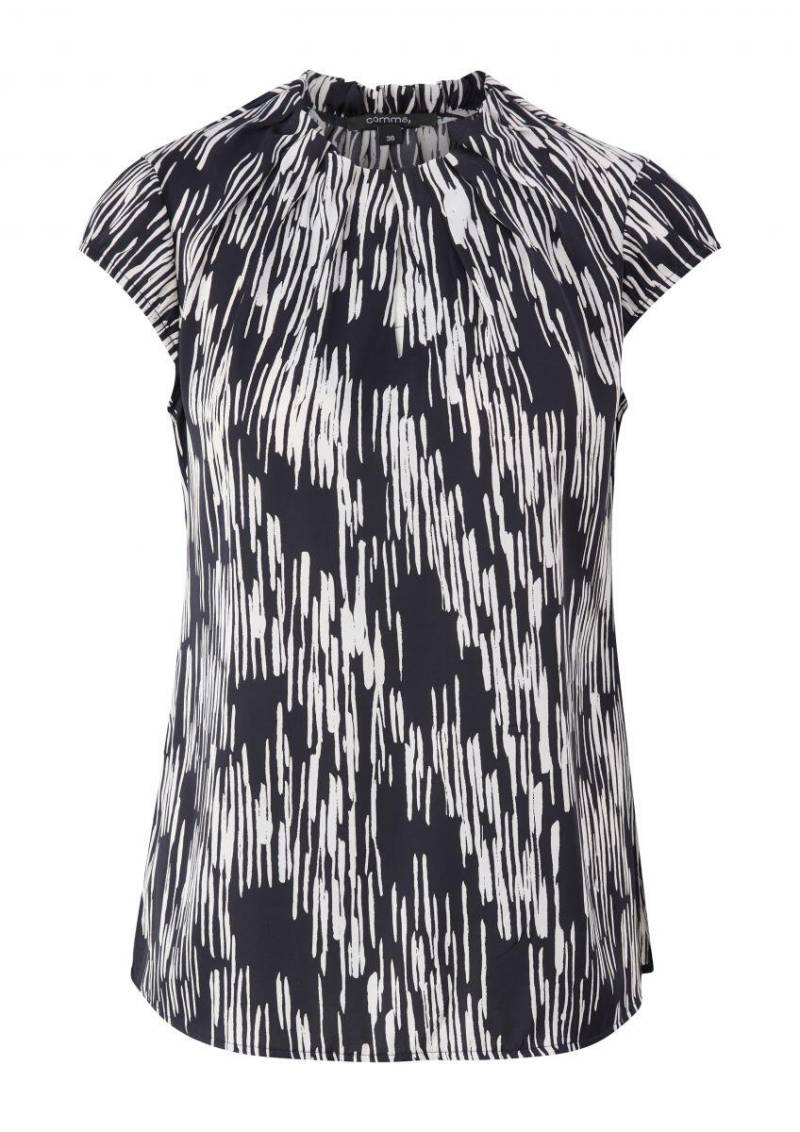 comma - Geraffte Bluse mit All-over-Print blau - Gr. - 44 von comma