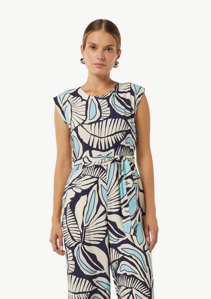 comma Jumpsuit Overall Gemusterter Overall mit Bindegürtel und Faltendetails von comma
