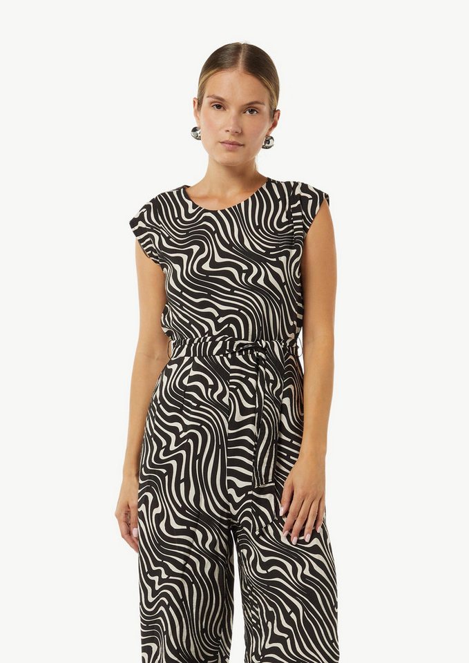 comma Jumpsuit Overall Gemusterter Overall mit Bindegürtel und Faltendetails von comma