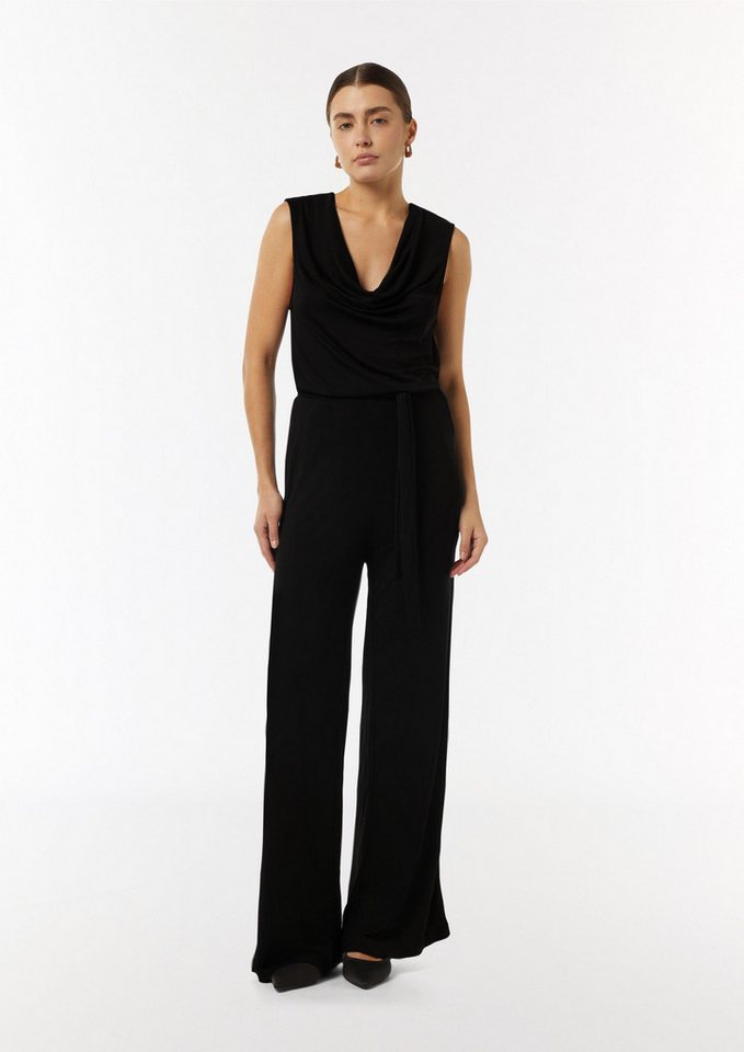 comma Jumpsuit Overall Jersey-Jumpsuit mit Wasserfall-Ausschnitt von comma