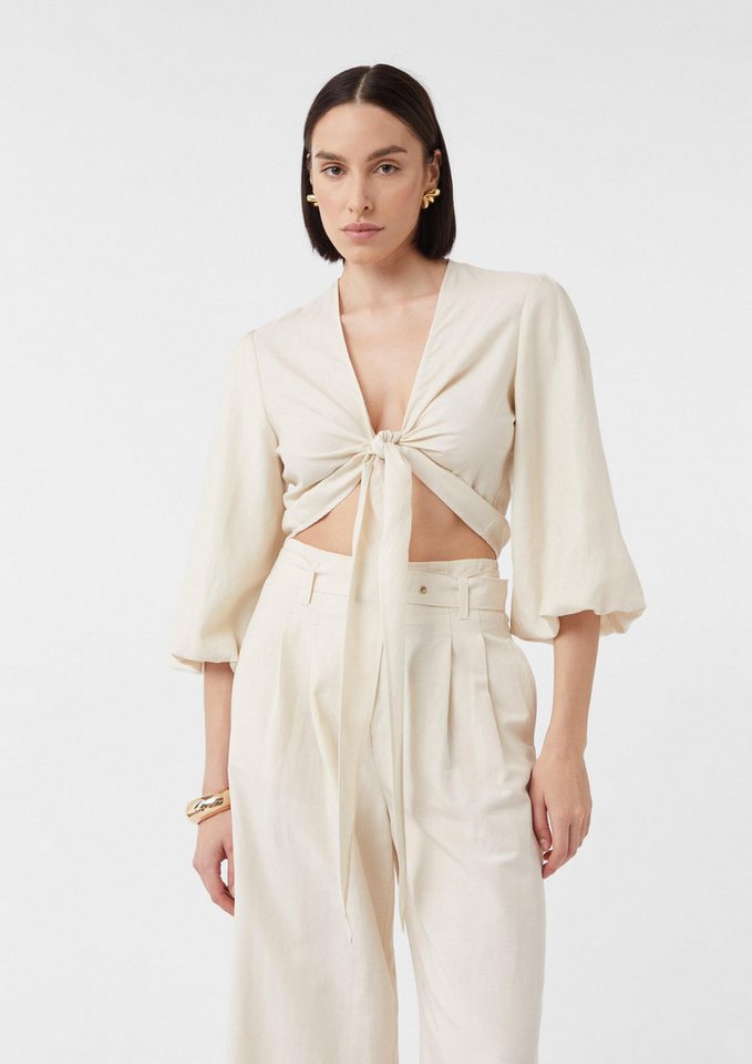 comma Kurzarmbluse Bluse Bluse aus Leinenmix zum Knoten, comma x Füsun Lindner von comma