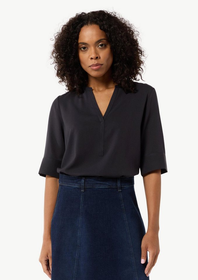 comma Kurzarmbluse Bluse Twill-Bluse im Relaxed Fit mit Tunika-Ausschnitt von comma