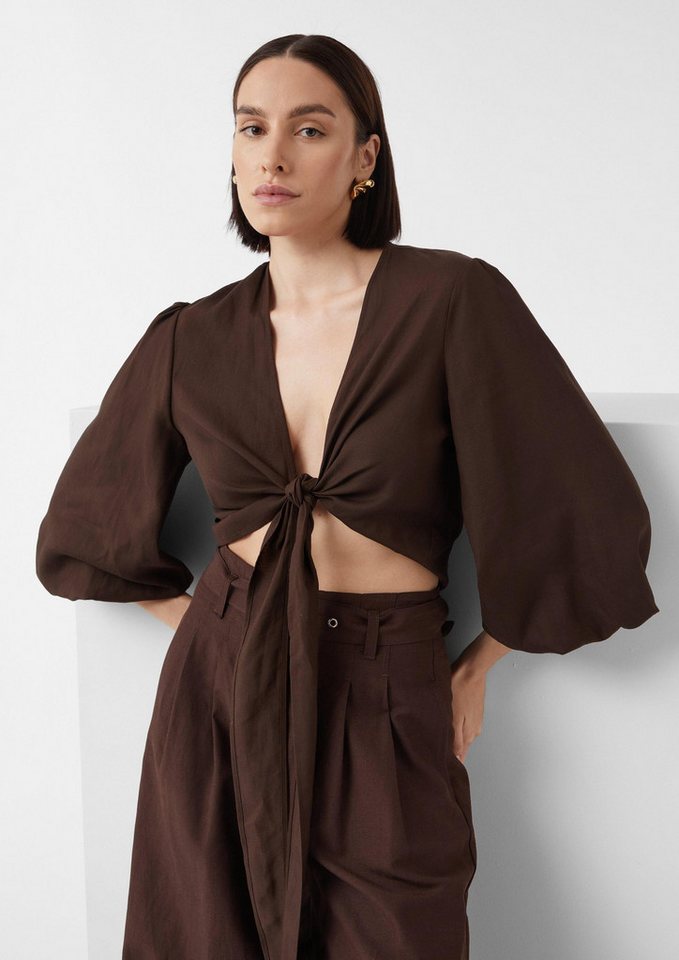 comma Kurzarmbluse Bluse Bluse aus Leinenmix zum Knoten, comma x Füsun Lindner von comma