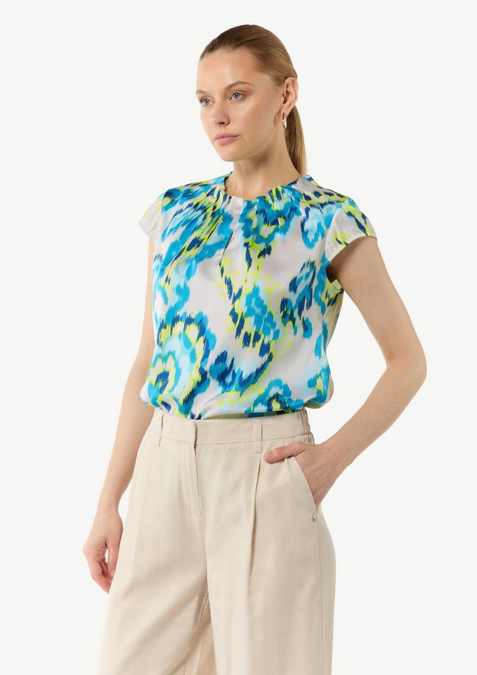 comma Kurzarmbluse Bluse Bedruckte Satinbluse mit Faltendetail von comma