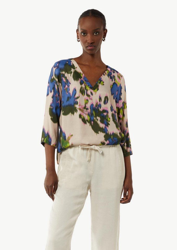 comma Kurzarmbluse Bluse Bluse aus Satin mit All-over-Print von comma