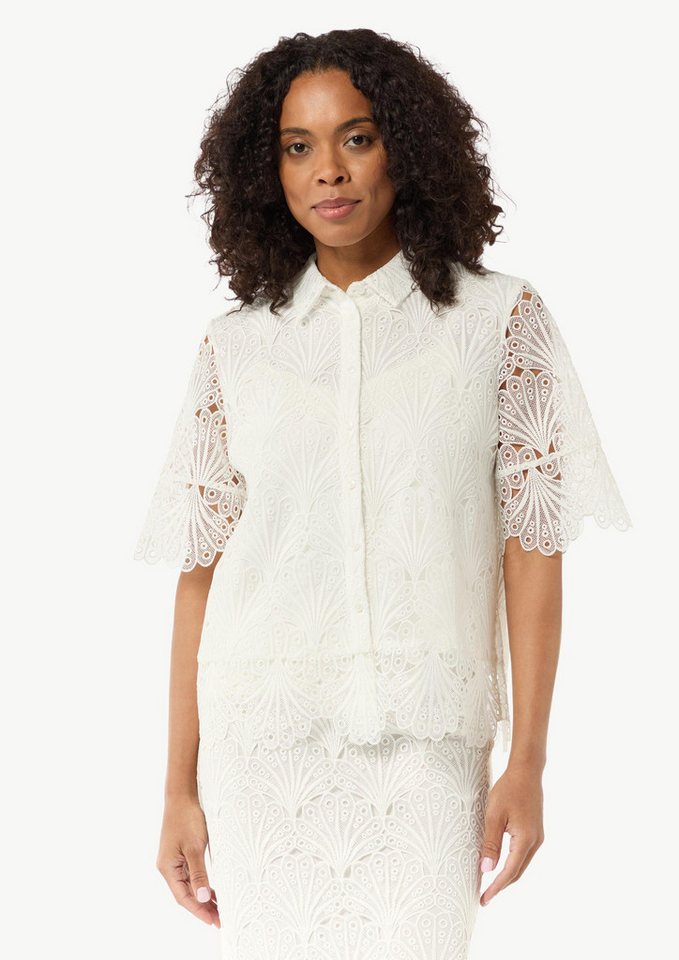 comma Kurzarmbluse Bluse Boxy-Bluse aus Spitze mit Viskose-Futter von comma