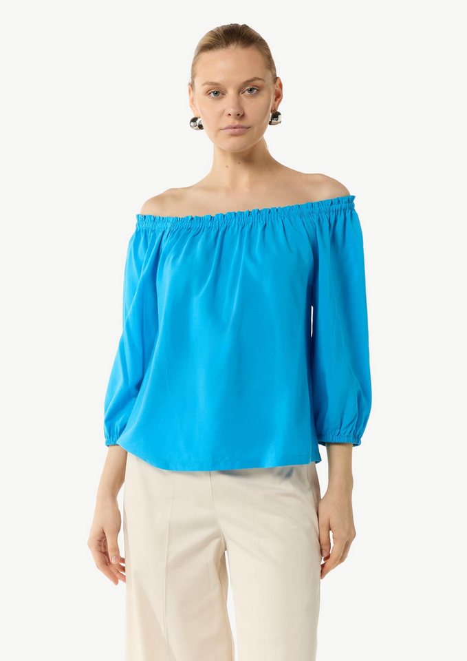 comma Kurzarmbluse Bluse Carmen-Bluse aus Lyocellmix mit elastischem Ausschnitt von comma
