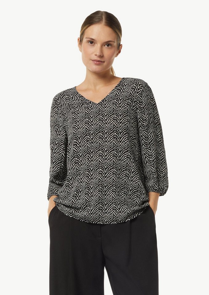 comma Kurzarmbluse Bluse Crêpe-Bluse mit kurzen Ballonärmeln (1-tlg) von comma