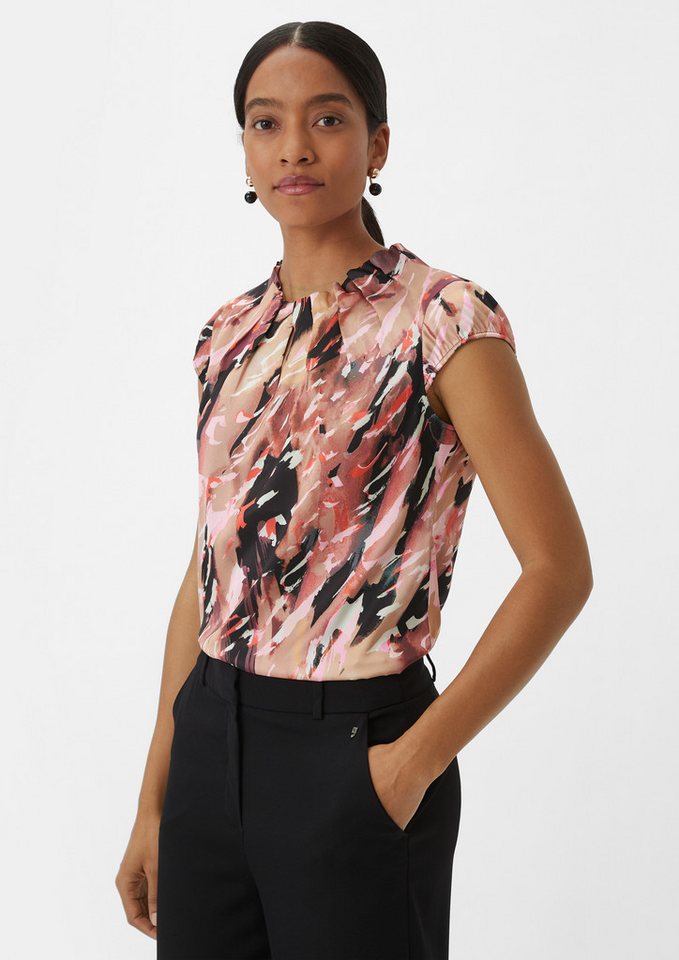 comma Kurzarmbluse Bluse Gemusterte Satinbluse von comma