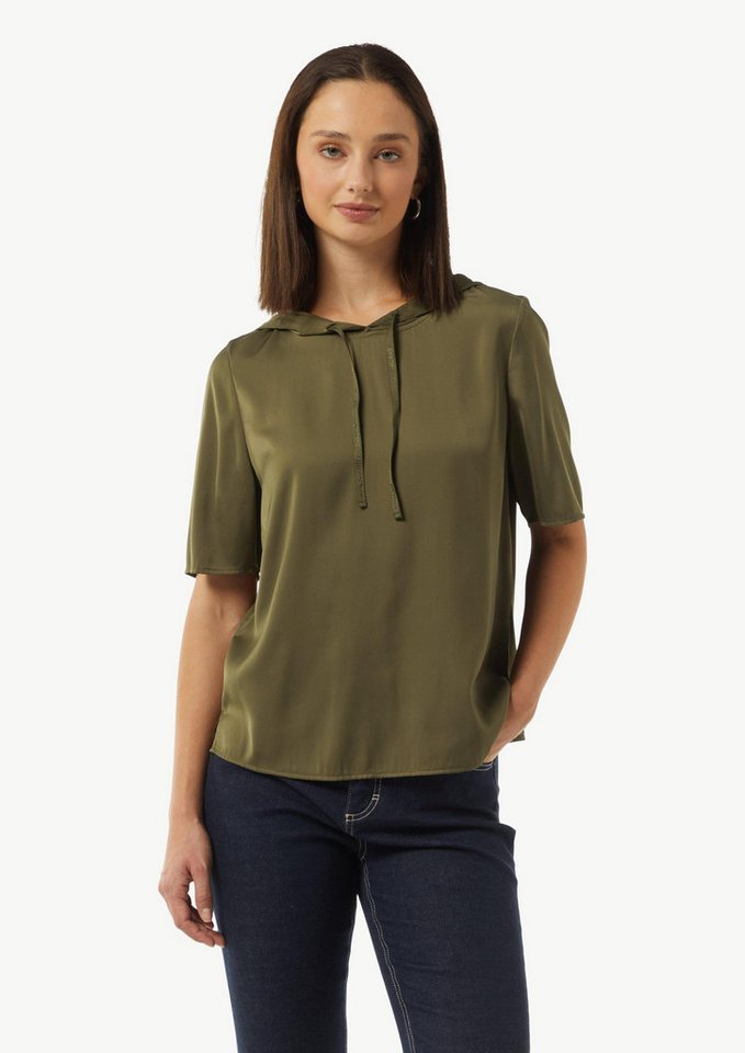 comma Kurzarmbluse Bluse Hoodie-Bluse aus satiniertem Viskosemix von comma