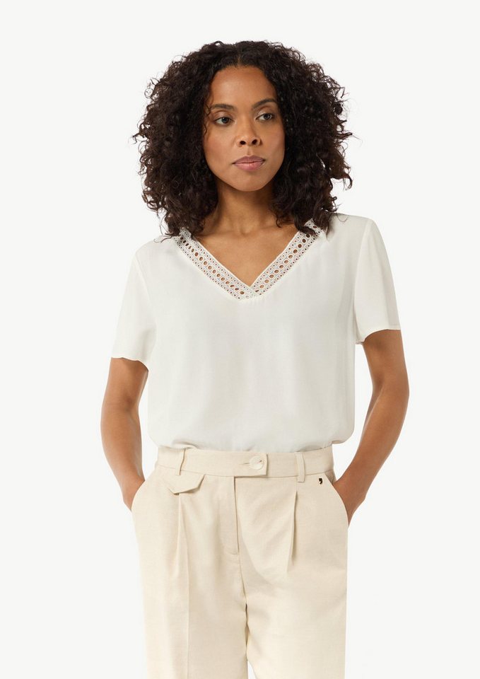 comma Kurzarmbluse Bluse Loose-Fit-Shirt aus Crêpe mit Spitzen-Detail von comma