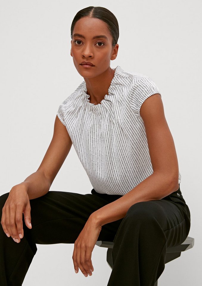 comma Kurzarmbluse Bluse Satinbluse mit Raffung (1-tlg) von comma