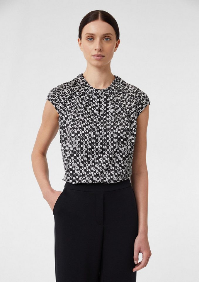 comma Kurzarmbluse Bluse Satinbluse mit Raffung und All-over-Print von comma