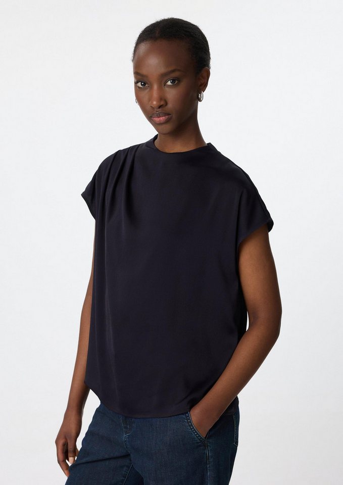 comma Kurzarmbluse Bluse Strukturierte Bluse mit Falten-Detail von comma