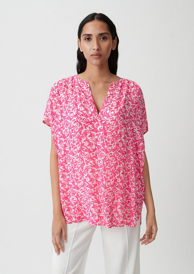 comma Kurzarmbluse Bluse Viskosebluse mit Raffung von comma
