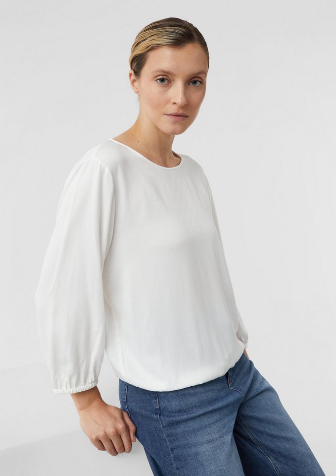 comma Kurzarmbluse Bluse Viskosebluse mit Tunnelzug am Bund (1-tlg) von comma