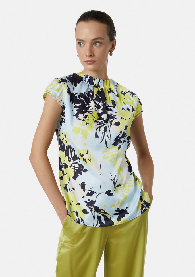 comma Kurzarmbluse Gemusterte Satin-Bluse mit Raffung von comma