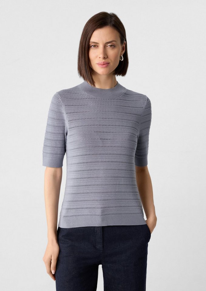 comma Kurzarmpullover Strickpullover Strukturierter Feinstrickpullover aus Viskosemix von comma