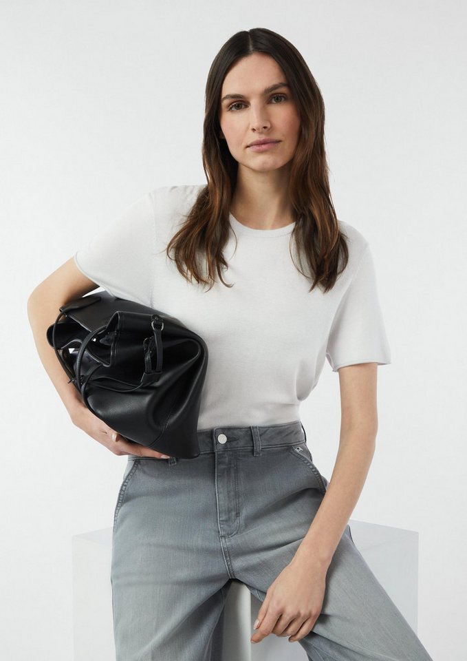 comma Kurzarmpullover Strickpullover Kurzärmeliger Feinsrickpullover mit Rollsaum von comma