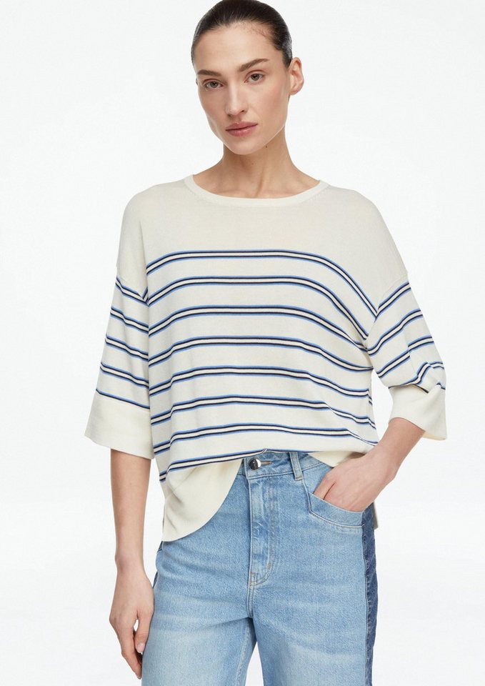 comma Kurzarmpullover Strickpullover Kurzarmpullover mit Streifen von comma