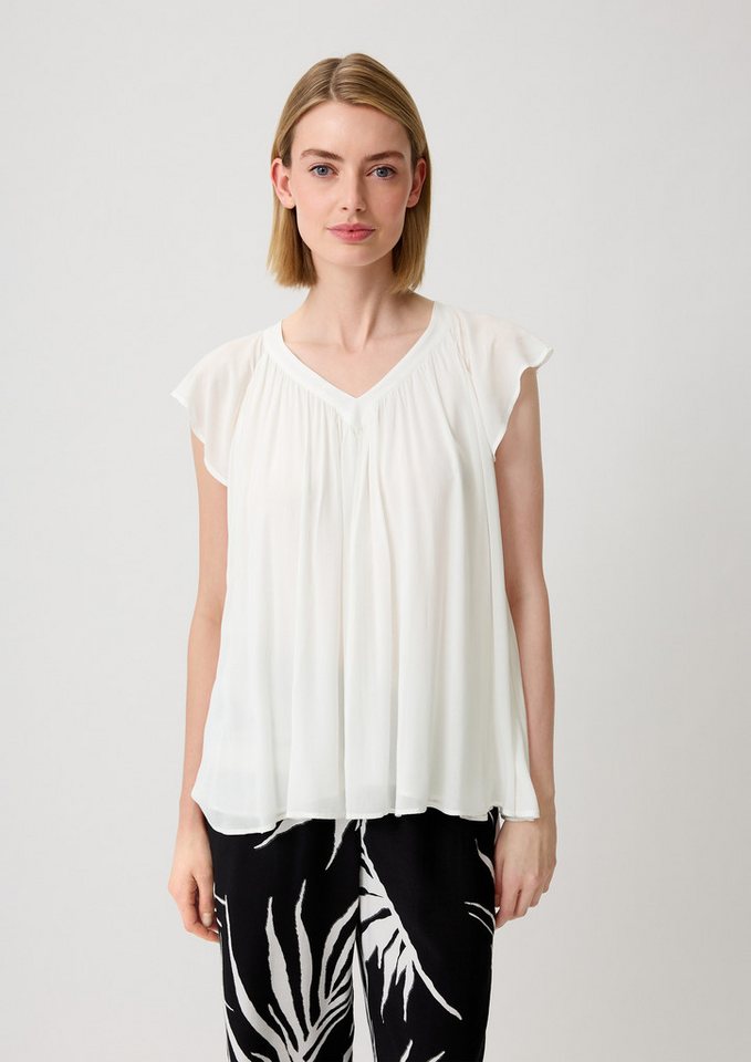 comma Kurzarmshirt Bluse Crêpe-Bluse mit Raffung von comma