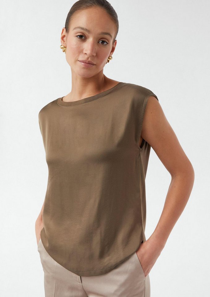 comma Kurzarmshirt T-Shirt Shirt im Fabricmix mit überschnittenen Schultern von comma