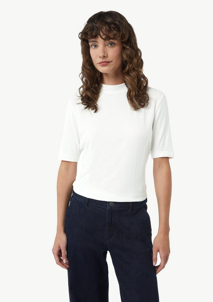 comma Kurzarmshirt T-Shirt Schmales T-Shirt mit Stehkragen und Rippstruktur von comma