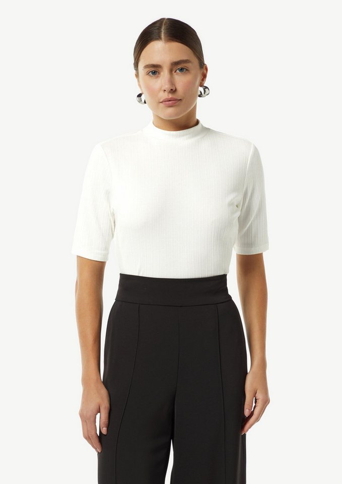 comma Kurzarmshirt T-Shirt Geripptes T-Shirt im Slim Fit von comma