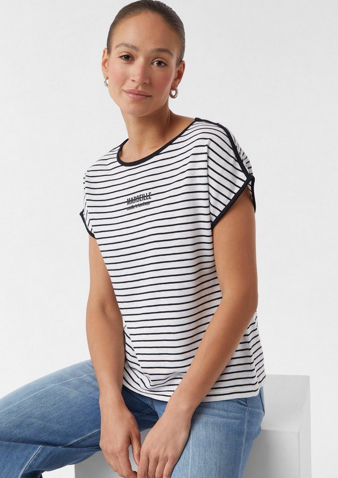 comma Kurzarmshirt T-Shirt Gestreiftes T-Shirt aus Baumwollmix von comma