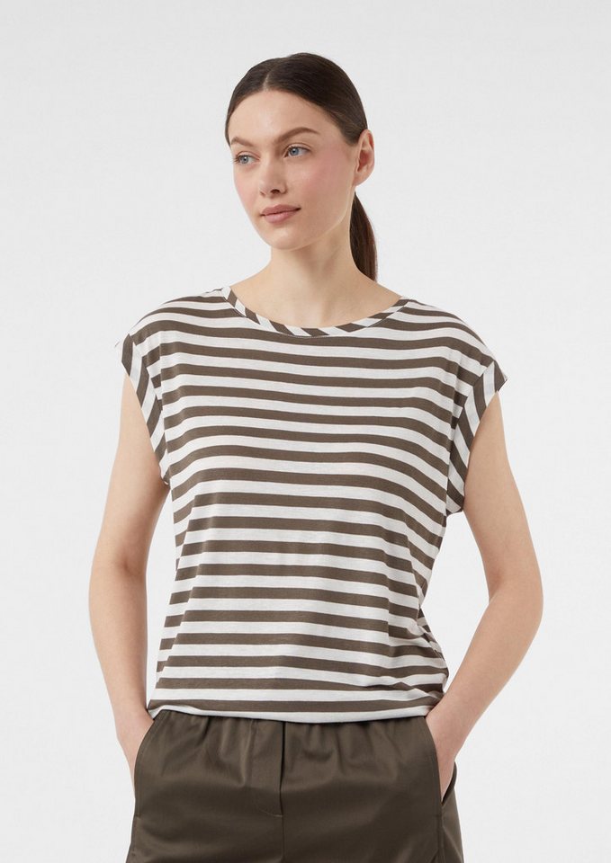 comma Kurzarmshirt T-Shirt Gestreiftes T-Shirt aus Leinenmix im Relaxed Fit von comma