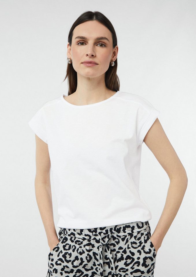 comma Kurzarmshirt T-Shirt Jersey-Shirt mit Flammgarnstruktur und überschnittenen Schultern von comma