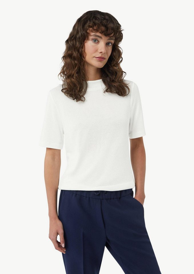 comma Kurzarmshirt T-Shirt Semitransparentes Strick-Shirt mit Stehkragen von comma