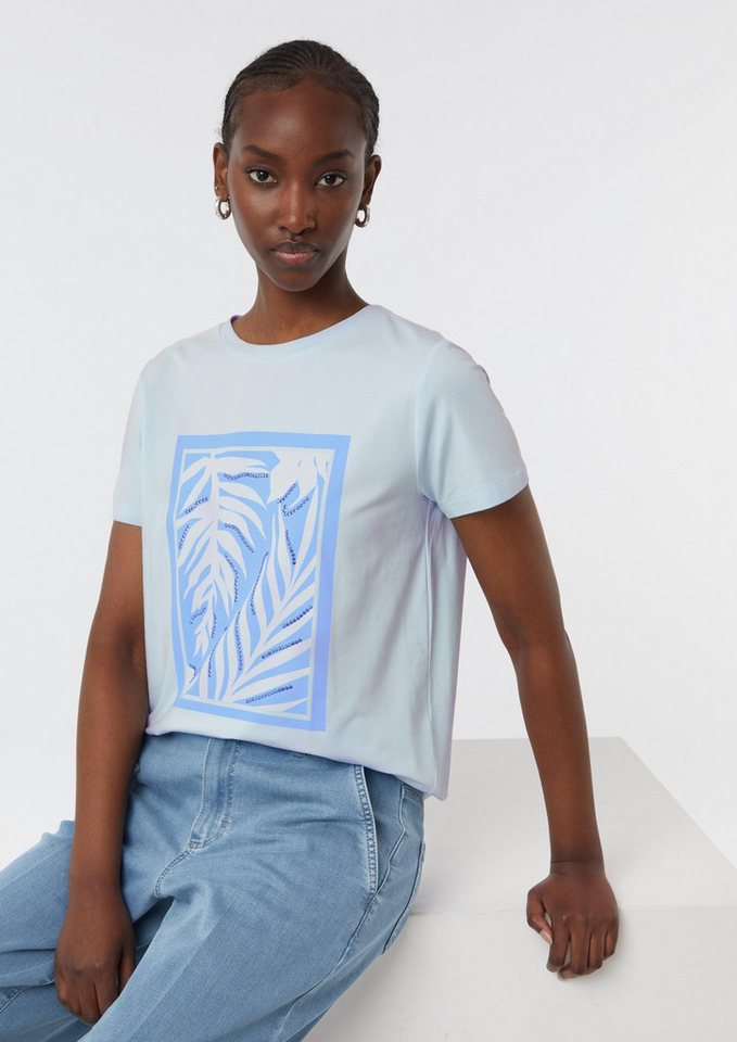 comma Kurzarmshirt T-Shirt T-Shirt aus Baumwollmix mit Schmucksteinen von comma