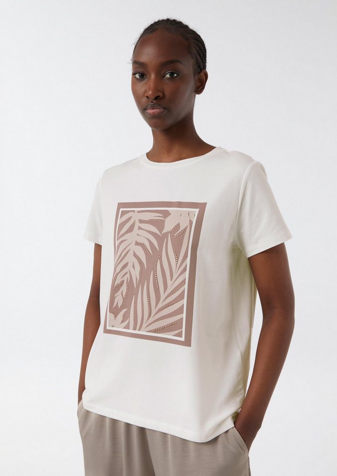 comma Kurzarmshirt T-Shirt T-Shirt aus Baumwollmix mit Schmucksteinen von comma