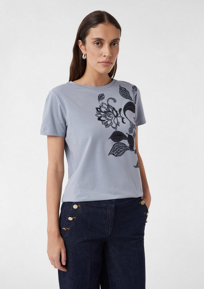 comma Kurzarmshirt T-Shirt T-Shirt mit Frontprint aus Baumwollmix von comma