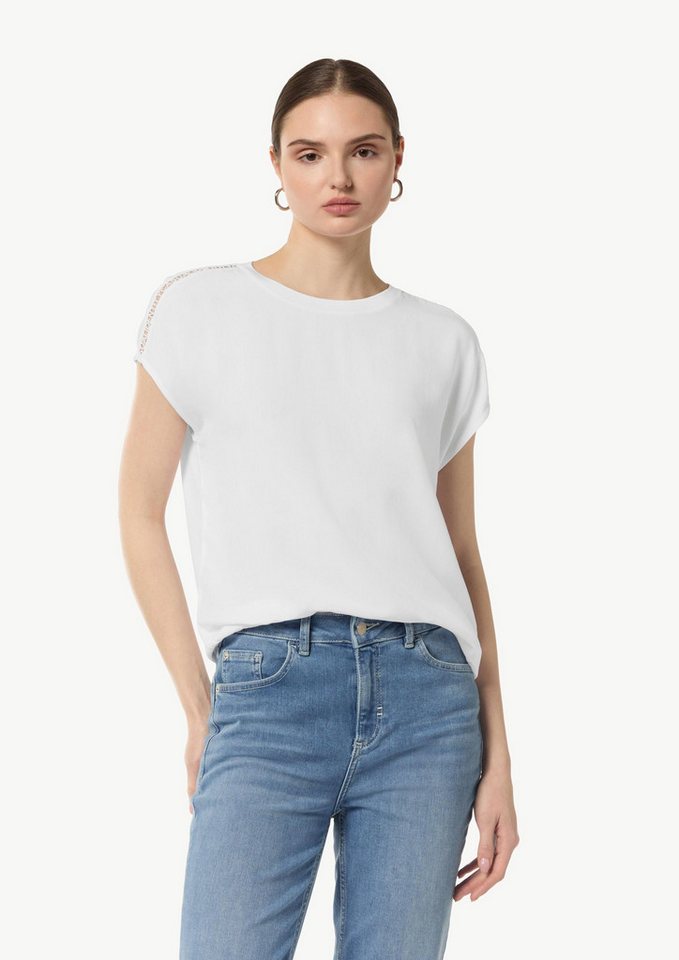 comma Kurzarmshirt T-Shirt Viskoseshirt mit Logo-Tape-Detail von comma