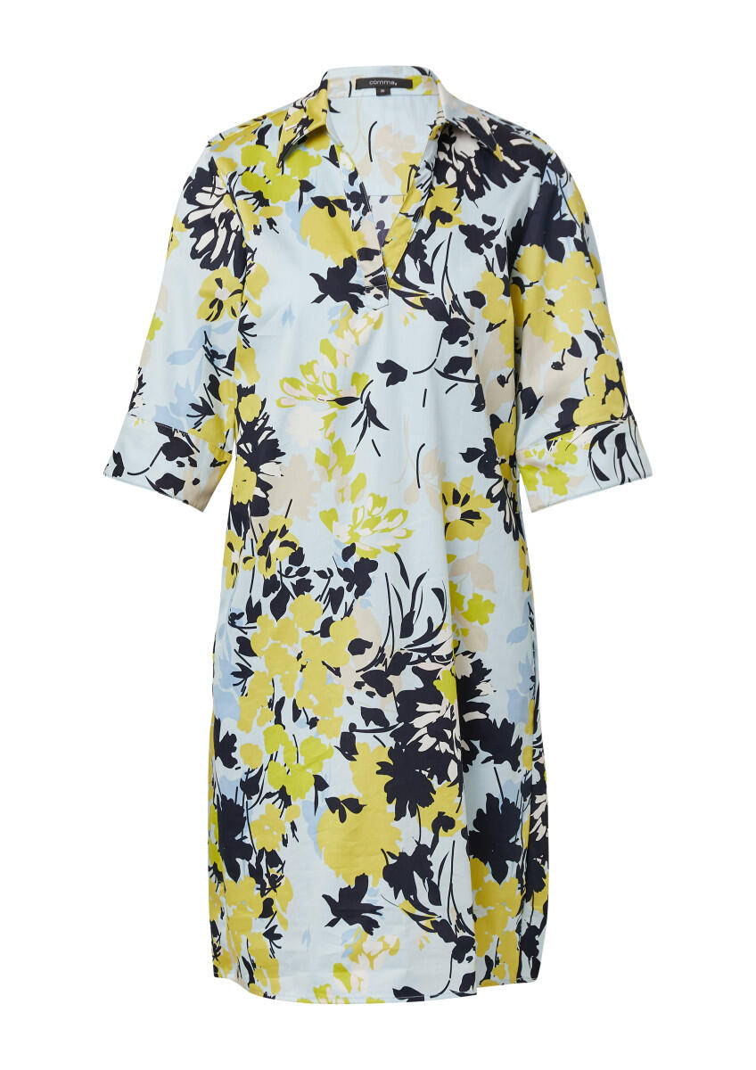 comma - Kurzes Kleid mit Umlegekragen und All-over-Print blau/grün - Gr. - 34 von comma