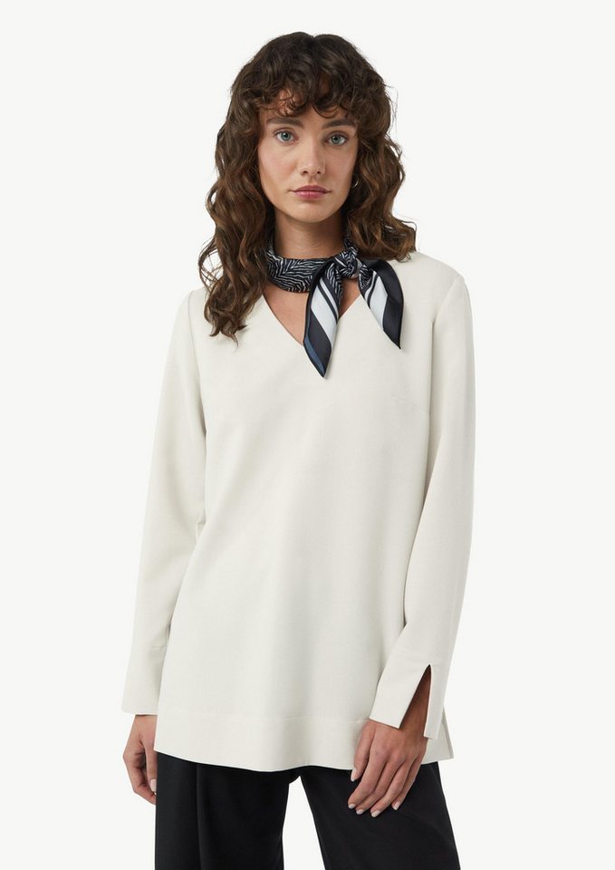 comma Langarmbluse Bluse Lange Crêpe-Bluse mit V-Ausschnitt und seitlichen Schlitzen von comma