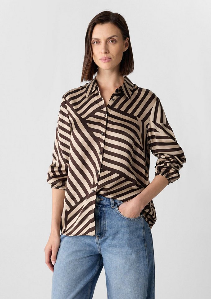 comma Langarmbluse Bluse Satinierte Hemdbluse mit All-over-Print von comma