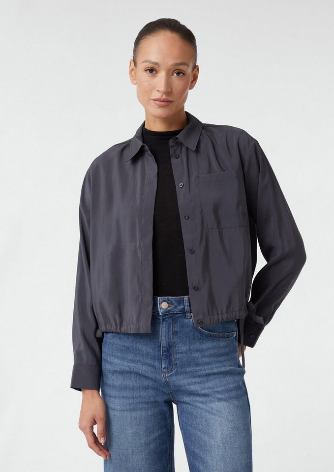 comma Langarmbluse Bluse Verkürzte Bluse mit Bindedetails am Saum von comma