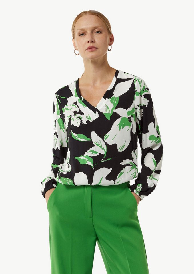 comma Langarmbluse Bluse Gemusterte Bluse mit Gummibündchen am Ärmel (1-tlg) von comma