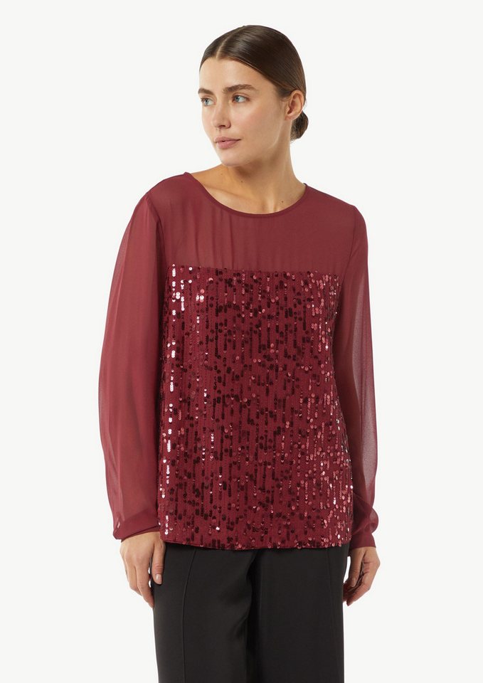 comma Langarmbluse Bluse Pailletten-Bluse aus Chiffon (1-tlg) von comma