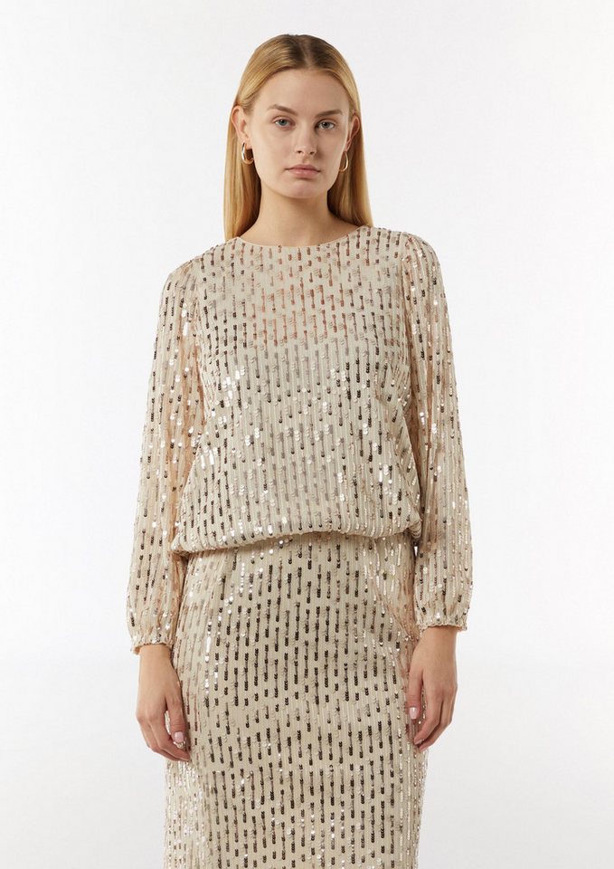 comma Langarmbluse Bluse Pailletten-Bluse mit Rundhalsausschnitt (1-tlg) von comma