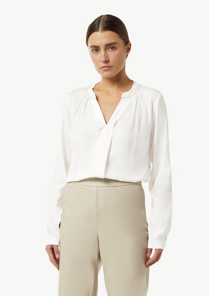 comma Langarmbluse Bluse Satin-Bluse mit Zier-Detail am Ausschnitt (1-tlg) von comma
