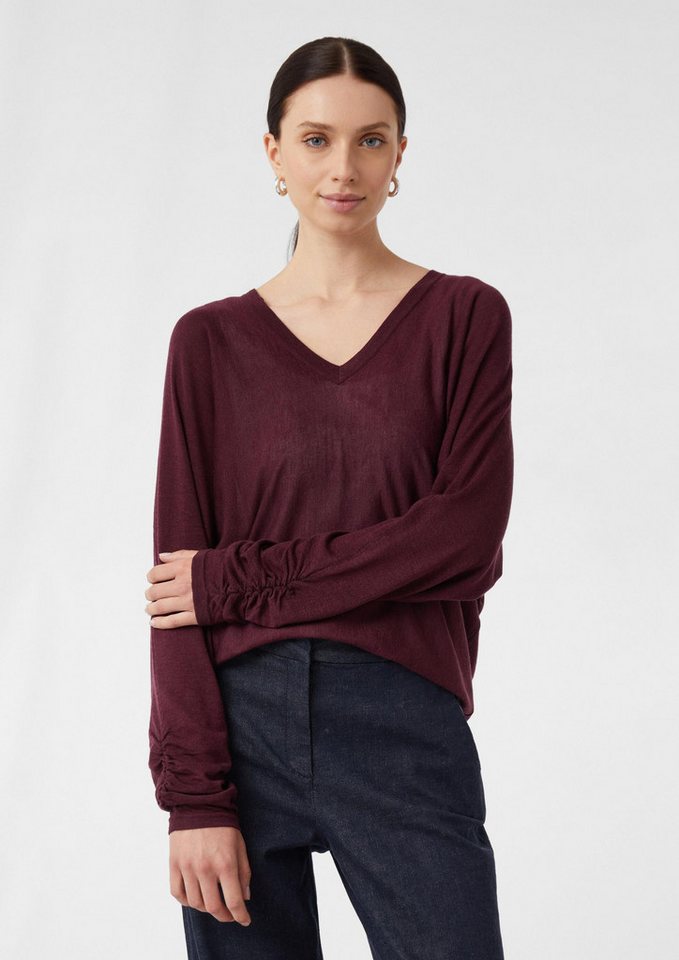 comma Longpullover Strickpullover Femininer Feinstrickpullover mit Raffung von comma