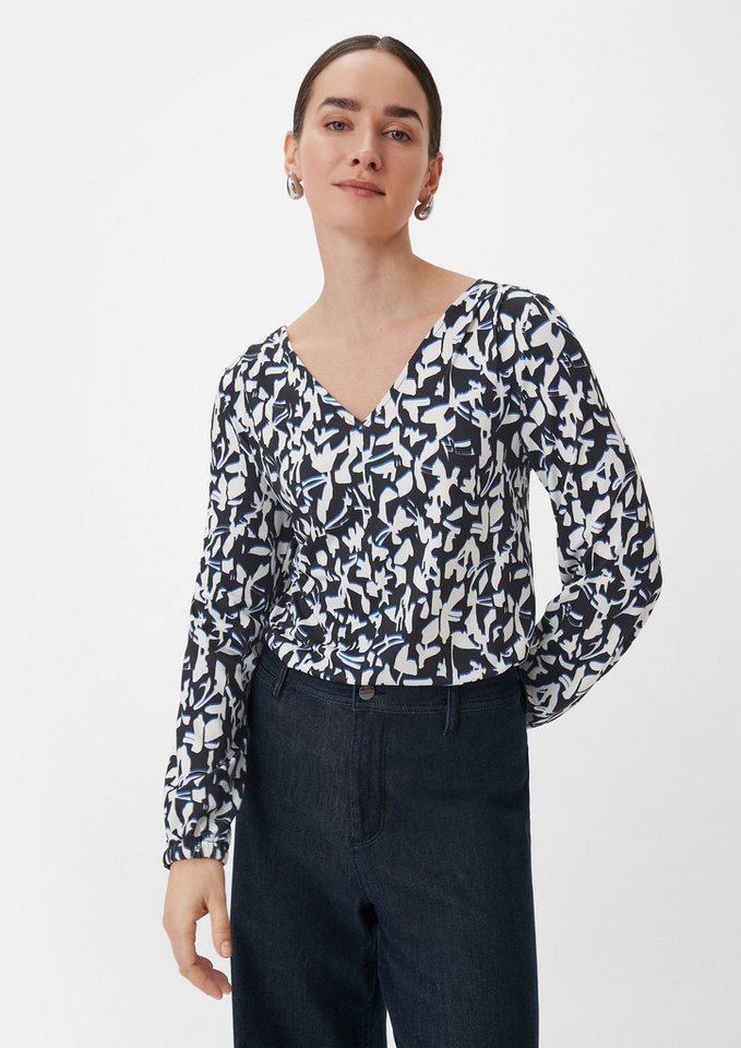 comma Langarmshirt T-Shirt Gemustertes Longsleeve mit Raffung von comma