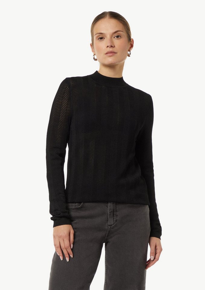 comma Langarmshirt Strickpullover mit Fischgrätmuster und Rippbündchen von comma