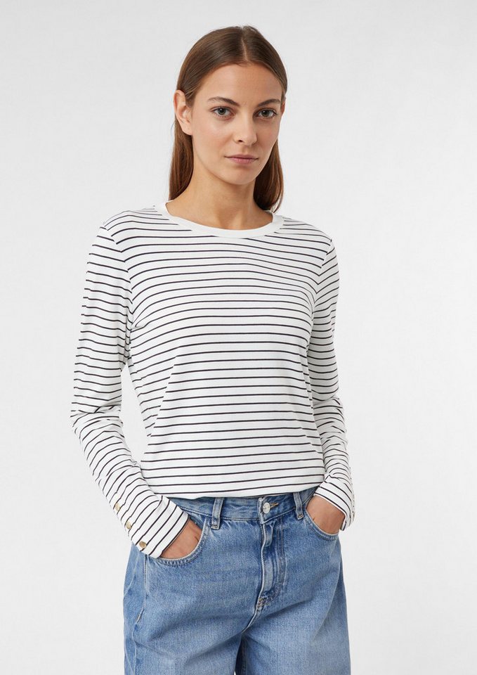 comma Langarmshirt T-Shirt Streifenshirt mit Zierknöpfen an den Ärmeln von comma